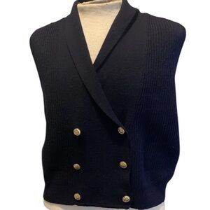Vintage Women’s Talbots Wool Navy Blue Cable Knit Vest SZ M